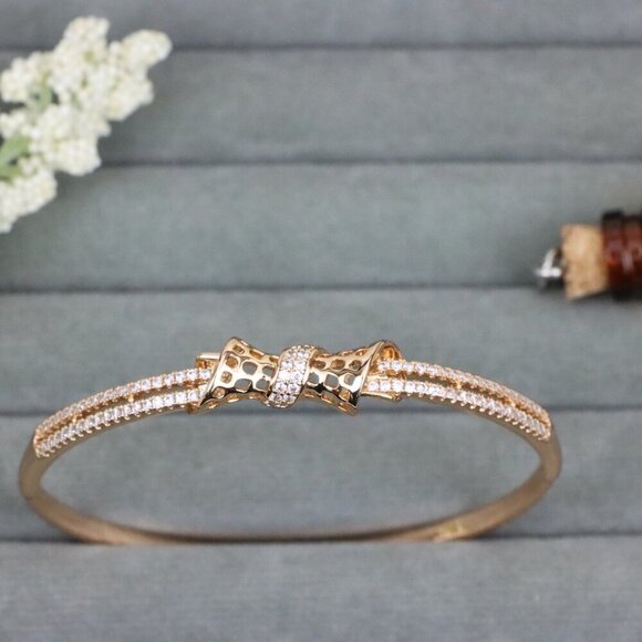 Rose Gold Bangle with Sparkling Bow Design, XPBL0574 - Picture 10 of 12